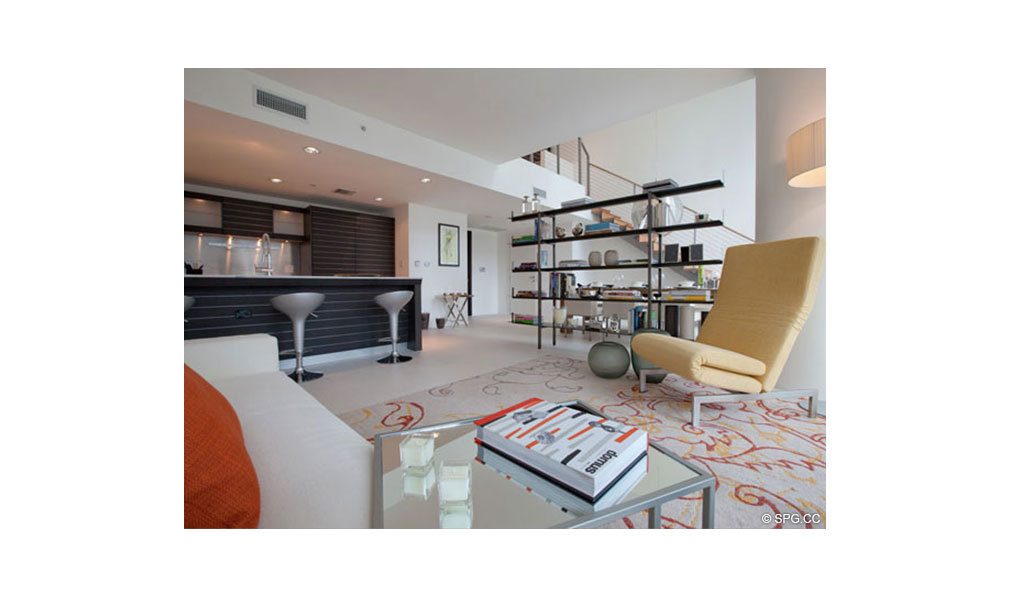 Living Room at Epic, Luxury Waterfront Condominiums Located at 200 Biscayne Blvd Way, Miami, FL 33131
