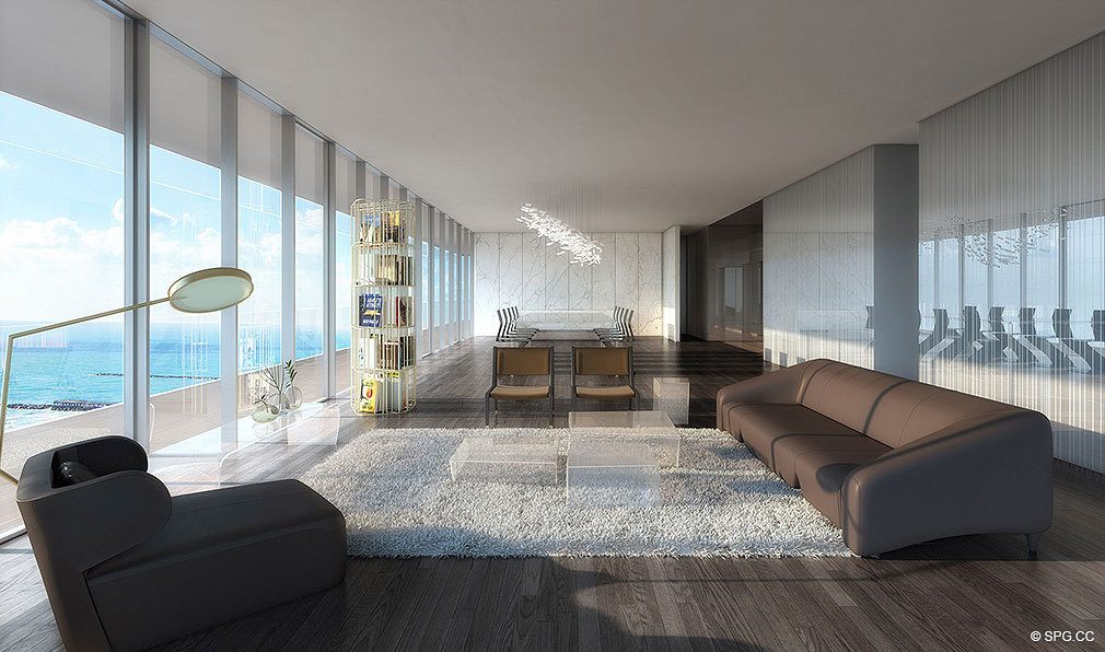 Living Room at Glass South Beach, Luxury Seaside Condos Located at 120 Ocean Dr, Miami Beach, FL 33139