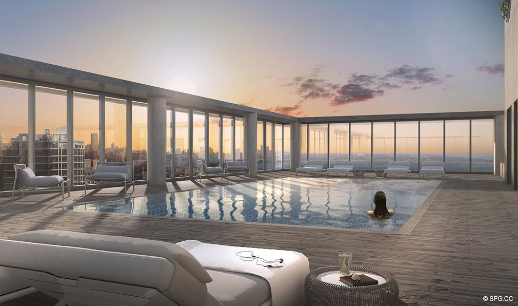 Rooftop Pool Deck at Grove at Grand Bay, Luxury Waterfront Condominiums at 2669 South Bayshore Dr, Miami, FL 33133