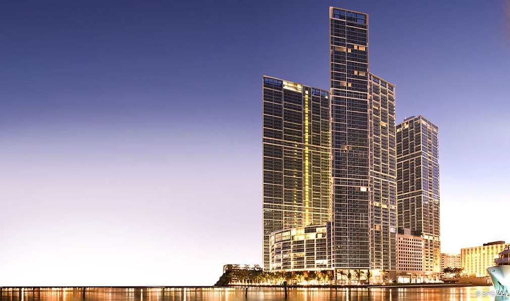 View of ICON Brickell, Luxury Waterfront Condominiums Located at 475 Brickell Ave, Miami, FL 33131