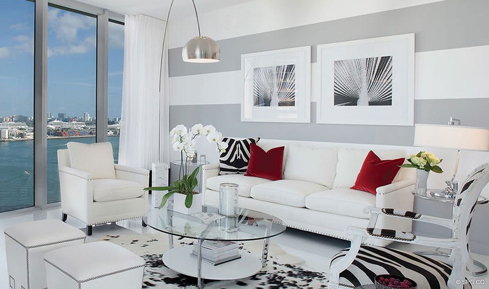 Living Room Design at ICON Brickell, Luxury Waterfront Condominiums Located at 475 Brickell Ave, Miami, FL 33131