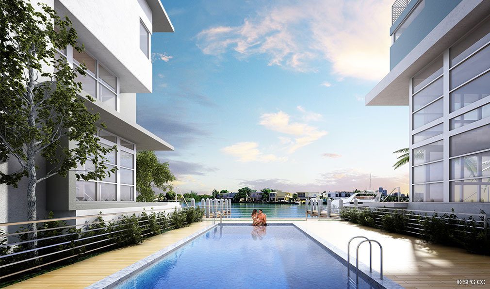 Pool Deck at Iris on the Bay, Luxury Waterfront Townhomes Located at 25 N Shore Dr, Miami Beach, FL 33141