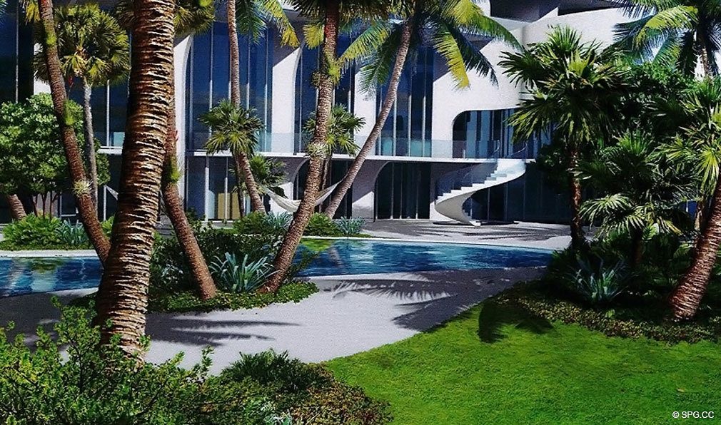 Landscaped Grounds at Jade Signature, Luxury Oceanfront Condominiums Located at 16901 Collins Ave, Sunny Isles Beach, FL 33160