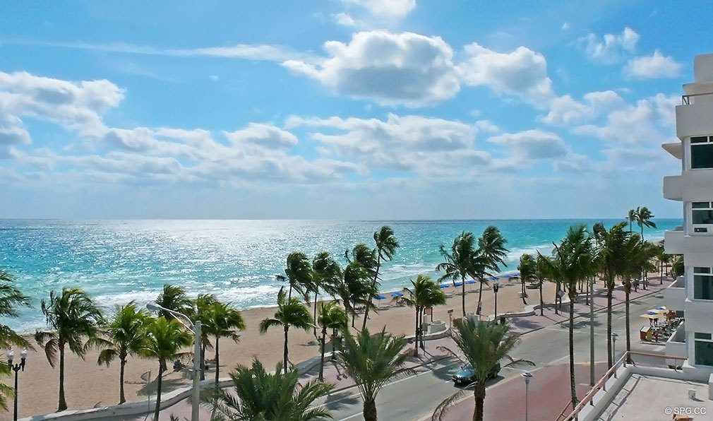 Beach View from Las Olas Beach Club, Luxury Oceanfront Condominiums Located at 101 S Ft Lauderdale Beach Blvd, Ft Lauderdale, Florida 33316