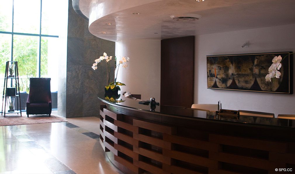 Reception Desk at Las Olas River House, Luxury Waterfront Condominiums Located at 333 Las Olas Way, Ft Lauderdale, FL 33301