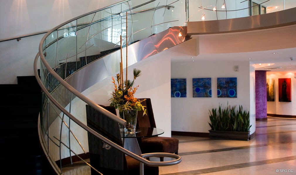 Lobby Stairs at Las Olas River House, Luxury Waterfront Condominiums Located at 333 Las Olas Way, Ft Lauderdale, FL 33301