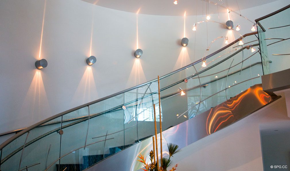 Las Olas River House Lobby Stairs, Luxury Waterfront Condominiums Located at 333 Las Olas Way, Ft Lauderdale, FL 33301