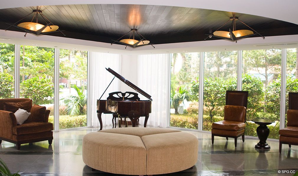 Las Olas River House Piano Room, Luxury Waterfront Condominiums Located at 333 Las Olas Way, Ft Lauderdale, FL 33301