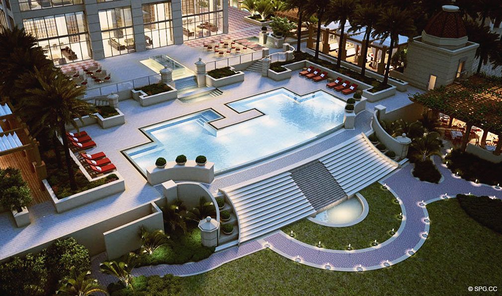Mansions at Acqualina Pool Deck, Luxury Oceanfront Condominiums Located at 17749 Collins Ave, Sunny Isles Beach, FL 33160