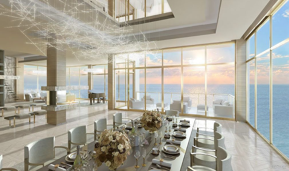 Dining Room at Mansions at Acqualina, Luxury Oceanfront Condominiums Located at 17749 Collins Ave, Sunny Isles Beach, FL 33160