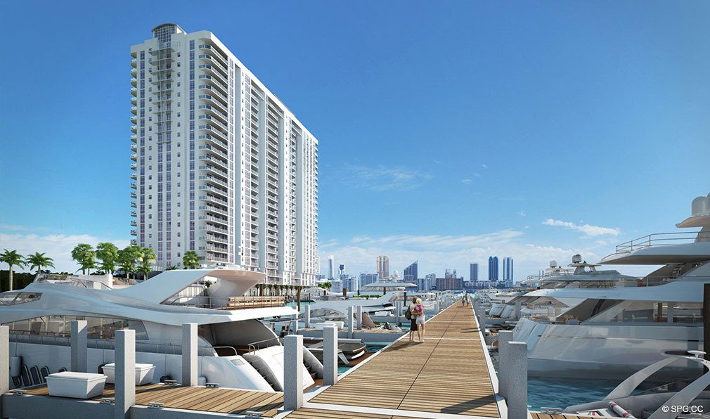 Dockage at Marina Palms Yacht Club, Luxury Waterfront Condominiums Located at 17201 Biscayne Blvd, North Miami Beach, FL 33160