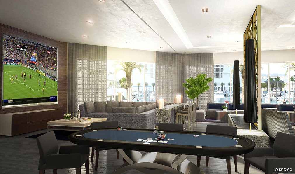 Club Room at Marina Palms Yacht Club, Luxury Waterfront Condominiums Located at 17201 Biscayne Blvd, North Miami Beach, FL 33160