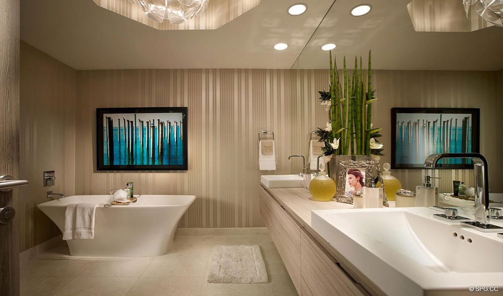 Marina Palms Yacht Club Master Bathroom, Luxury Waterfront Condominiums Located at 17201 Biscayne Blvd, North Miami Beach, FL 33160
