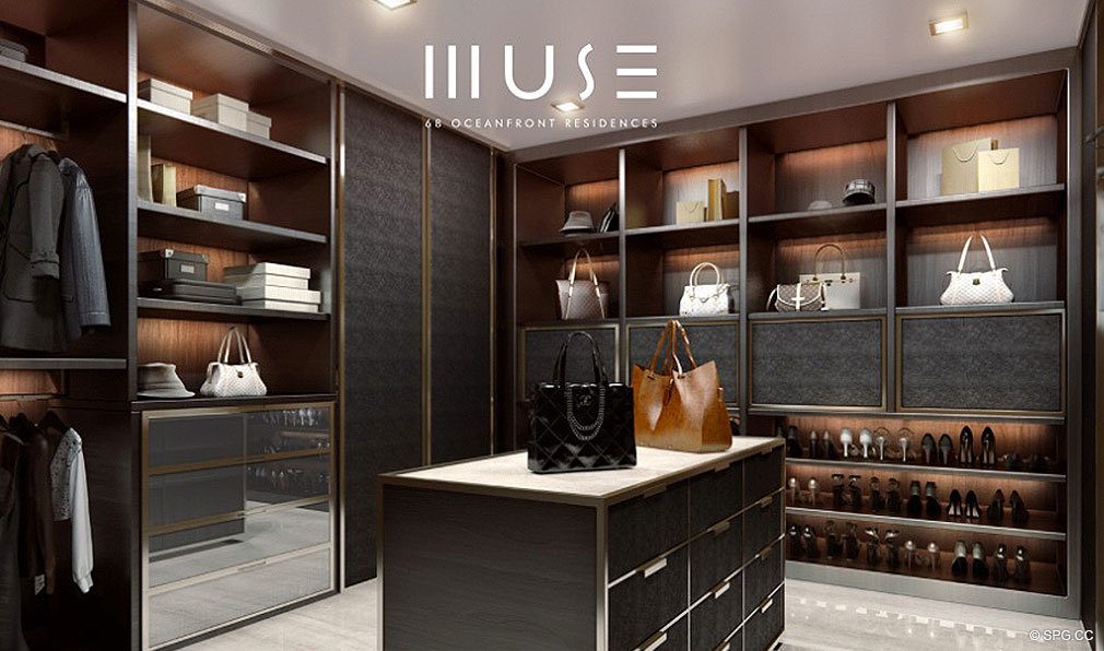 Walk-in Closet at Muse, Luxury Oceanfront Condominiums Located at 17141 Collins Ave, Sunny Isles Beach, FL 33160
