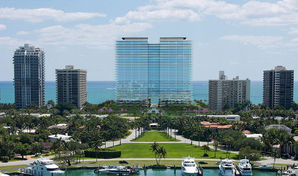 View from Intracoastal of Oceana Bal Harbour, Luxury Oceanfront Condominiums at 10201 Collins Ave, Bal Harbour, FL 33154