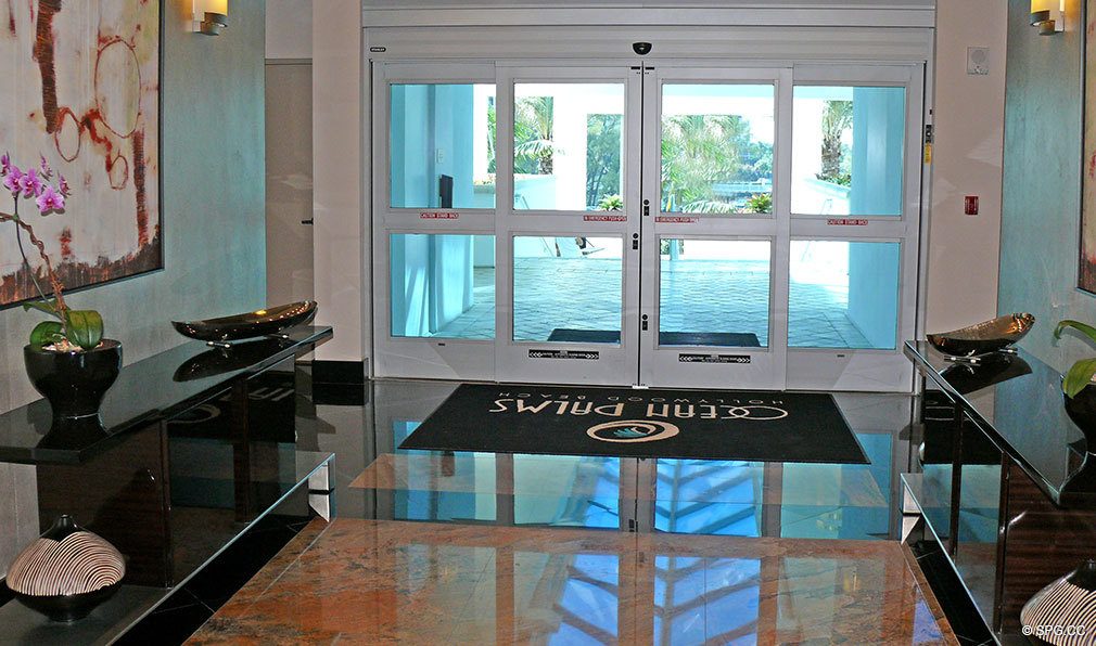 Ocean Palms Entrance, Luxury Oceanfront Condominiums Located at 3101 S Ocean Dr, Hollywood Beach, FL 33019