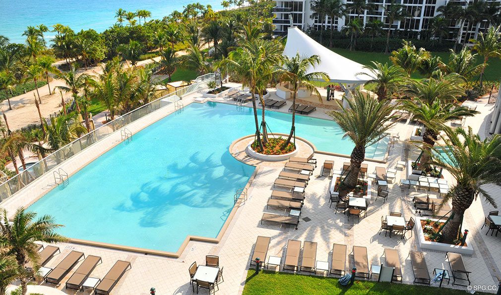 Pool Deck at One Bal Harbour, Luxury Oceanfront Condominiums Located at 10295 Collins Ave, Bal Harbour, FL 33154