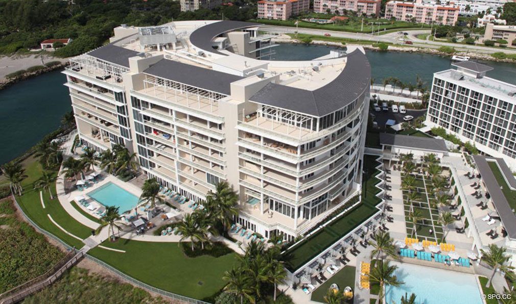 Aerial View of One Thousand Ocean, Luxury Oceanfront Condominiums Located at 1000 S Ocean Blvd, Boca Raton, FL 33432