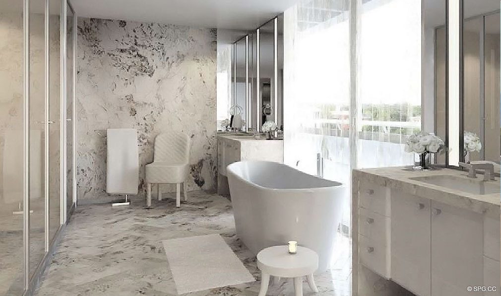 Park Grove Master Bathroom, Luxury Waterfront Condominiums Located at 2701 S Bayshore Dr, Miami, FL 33133