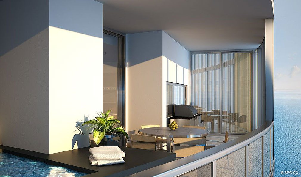 Terrace at Porsche Design Tower Miami, Luxury Oceanfront Condominiums Located at 18555 Collins Ave, Sunny Isles Beach, FL 33160