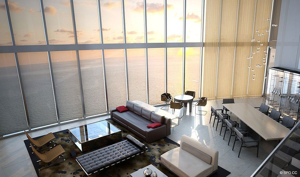Porsche Design Tower Miami Living Room Concept, Luxury Oceanfront Condominiums Located at 18555 Collins Ave, Sunny Isles Beach, FL 33160