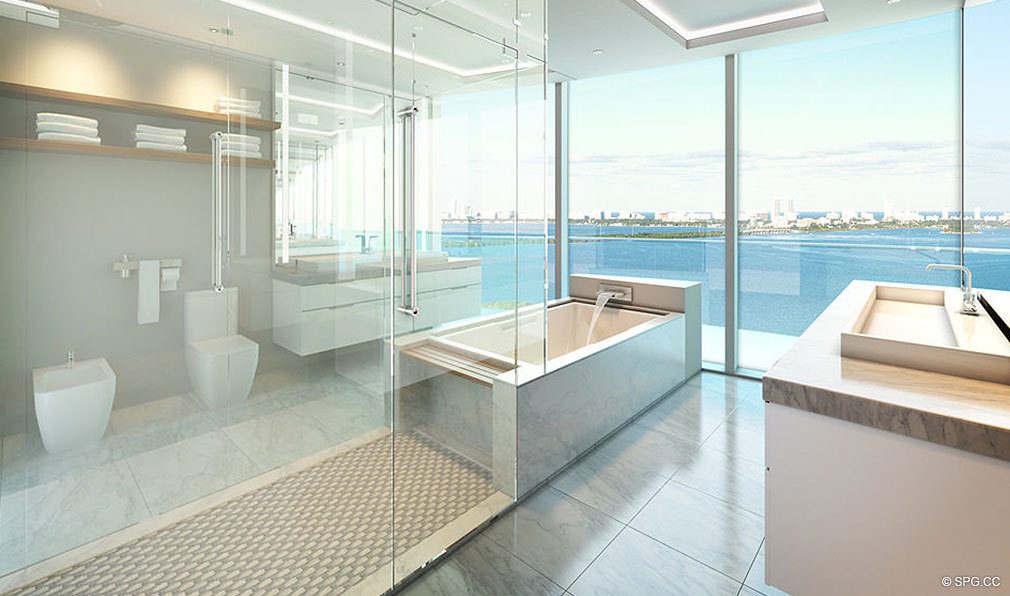 Bathroom at Aria on the Bay, Luxury Waterfront Condominiums Located at 1770 North Bayshore Drive, Miami, FL 33132