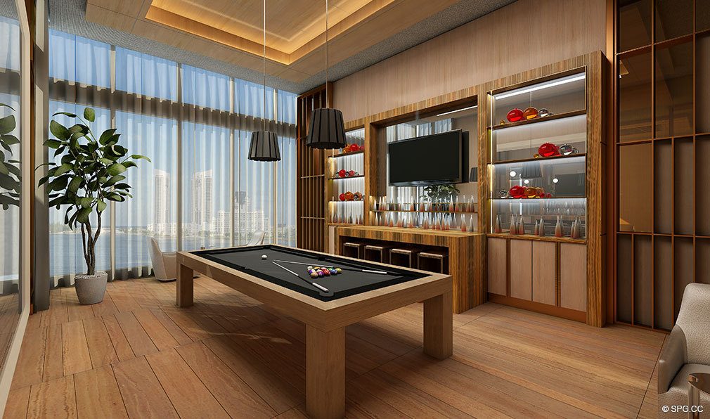 Prive Billiard Room, Luxury Waterfront Condominiums Located at 5000 Island Estates Blvd, Aventura, FL 33160