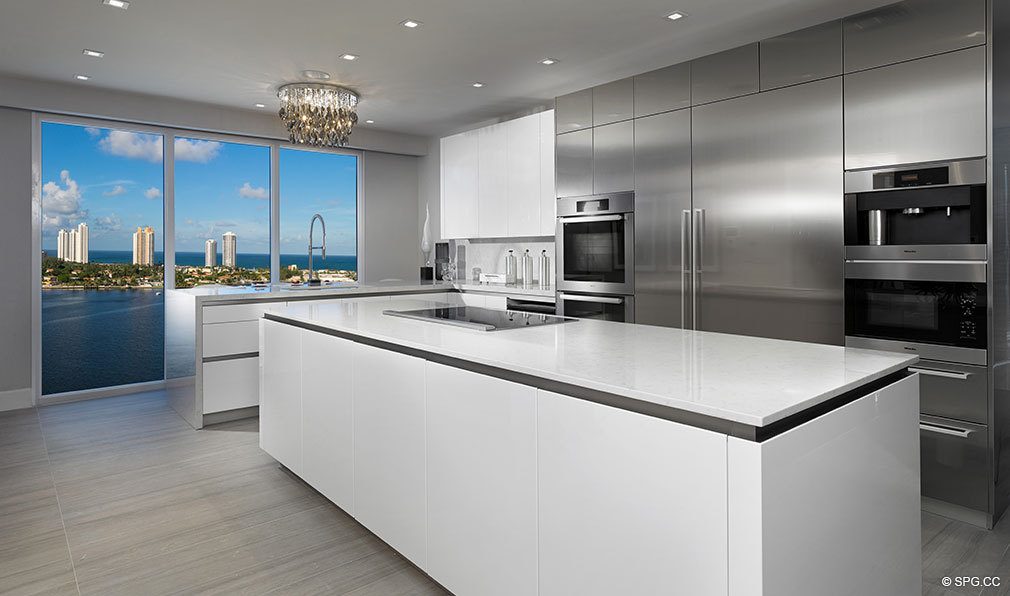 Kitchen at Prive, Luxury Waterfront Condominiums Located at 5000 Island Estates Blvd, Aventura, FL 33160