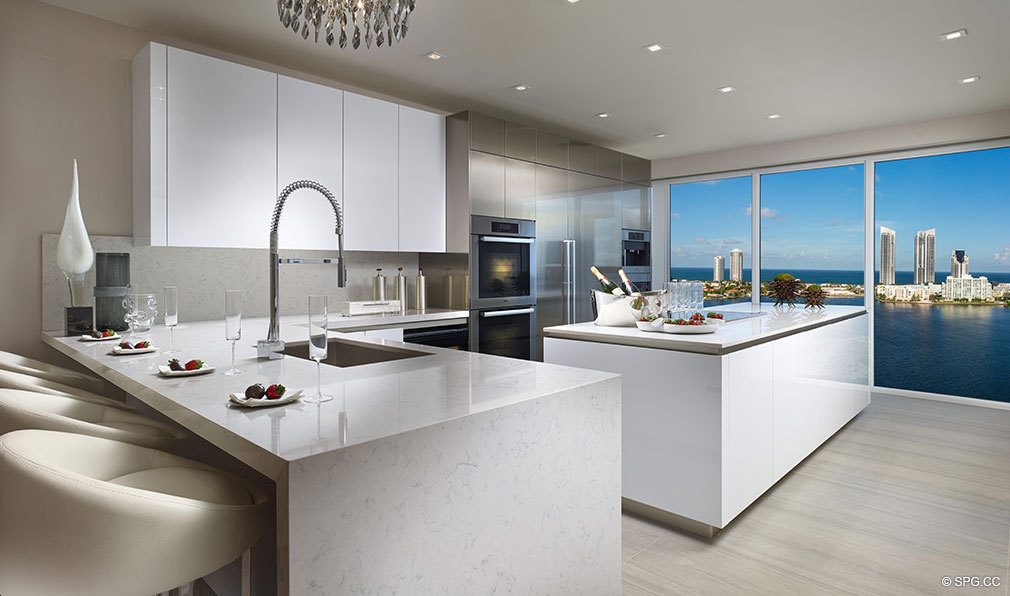 Prive Gourmet Kitchen, Luxury Waterfront Condominiums Located at 5000 Island Estates Blvd, Aventura, FL 33160