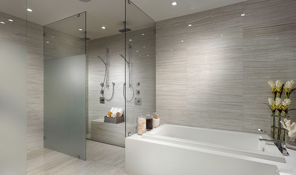 Prive Master Bath, Luxury Waterfront Condominiums Located at 5000 Island Estates Blvd, Aventura, FL 33160