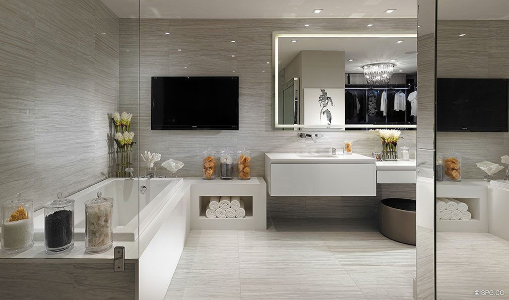 Bathroom at Prive, Luxury Waterfront Condominiums Located at 5000 Island Estates Blvd, Aventura, FL 33160