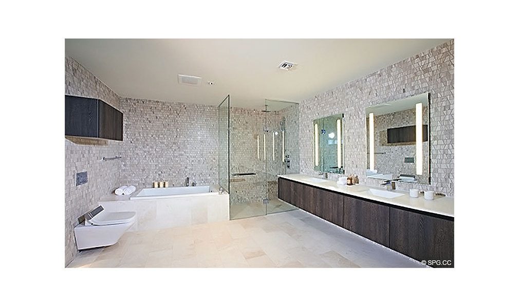 Reach Brickell City Centre Bathroom, Luxury Seaside Condominiums Located at 700 Brickell Ave, Miami, FL 33131