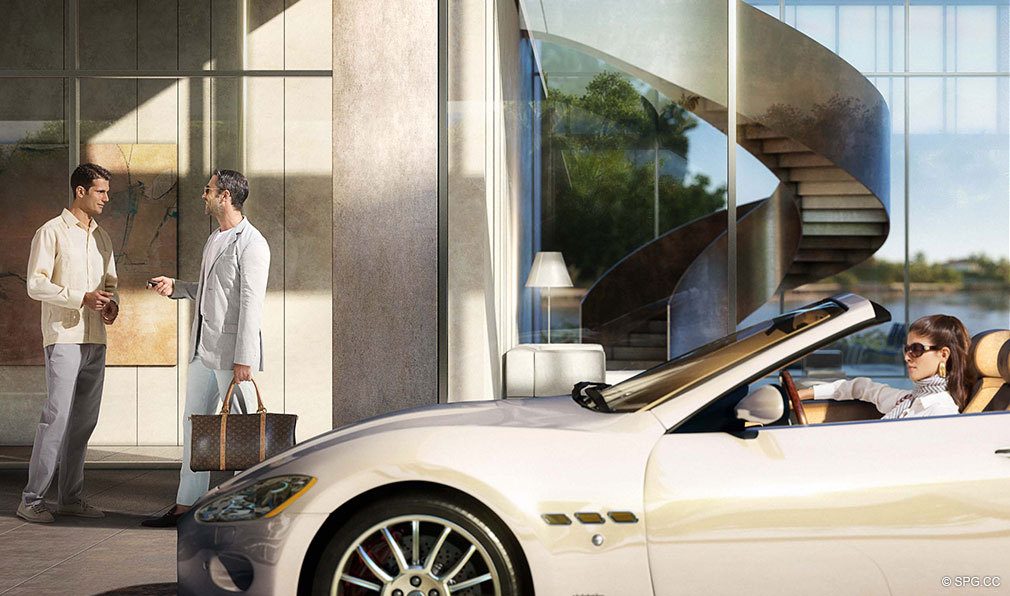 Entrance to Ritz-Carlton Residences, Luxury Waterfront Condominiums Located at 4701 N Meridian Ave, Miami Beach, FL 33140