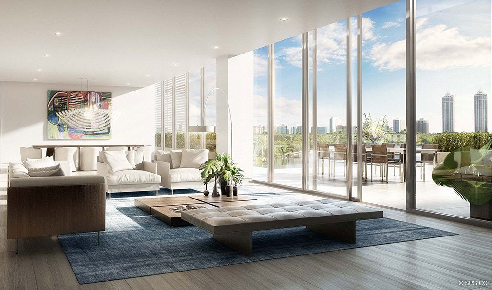 Ritz-Carlton Residences Living Room, Luxury Waterfront Condominiums Located at 4701 N Meridian Ave, Miami Beach, FL 33140