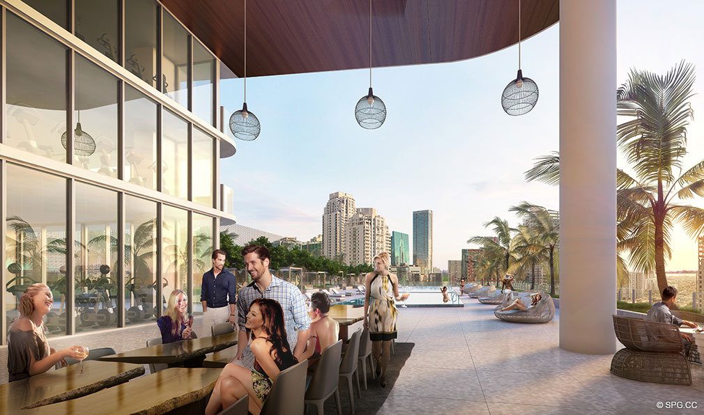 Outdoor Lounge at SLS Lux Brickell, Luxury Seaside Condominiums Located at 801 S Miami Ave, Miami, FL 33130