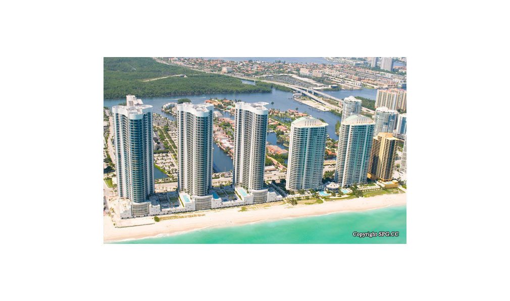 View of Trump Towers, Oceanfront Condominiums Located at 15811-16001 Collins Ave, Sunny Isles Beach, FL 33160