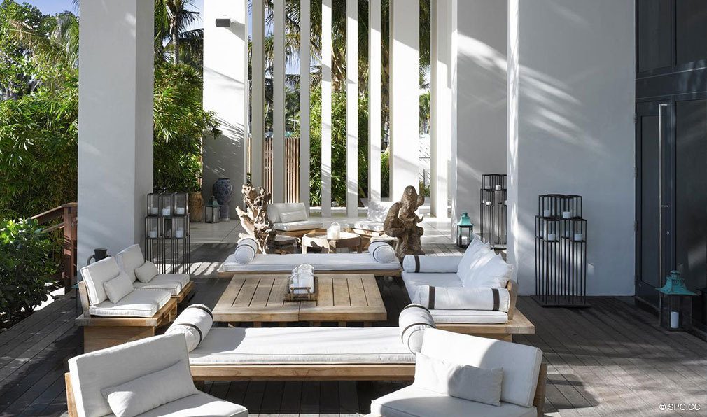 Living Room Terrace at W South Beach, Luxury Oceanfront Condominiums Located at 2201 Collins Ave, Miami Beach, FL 33139