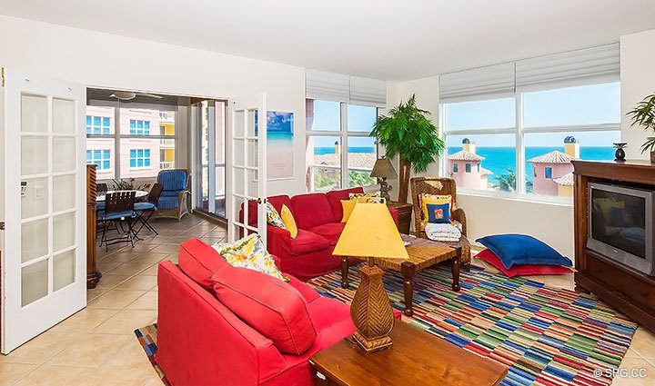 Living Room inside Residence 7C, Tower I at The Palms, Luxury Oceanfront Condominiums, 2100 North Ocean Boulevard, Fort Lauderdale, Florida 33305